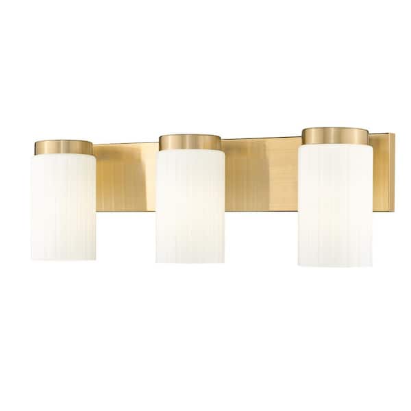 Unbranded Burk 22.5 in. 3-Light Luxe Gold Vanity-Light with Matte Opal Glass Shade