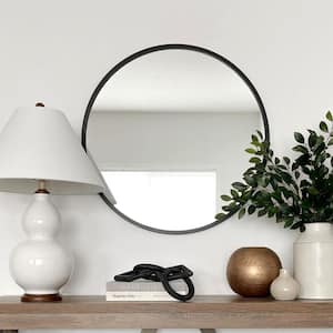20 in. W x 20 in. H Round Aluminium Framed Brushed Black Bathroom Vanity Mirror, Circle Wall Mirror