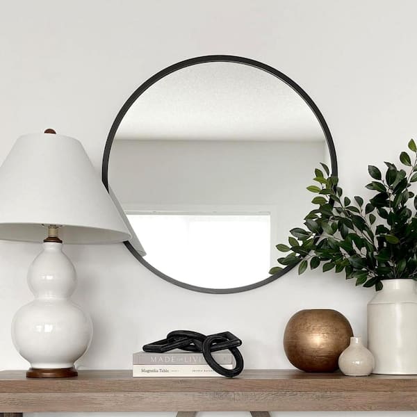 Unbranded 20 in. W x 20 in. H Round Aluminium Framed Brushed Black Bathroom Vanity Mirror, Circle Wall Mirror