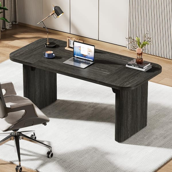 BYBLIGHT Moronia 62 in. Rustic Rectangle Black Wood Executive Computer Desk Simple Writing Table for Home Office