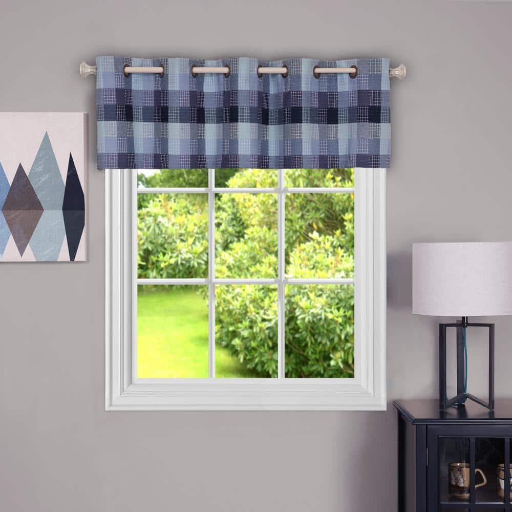 Blue Plaid Grommet Top Valance with 10 Grommets