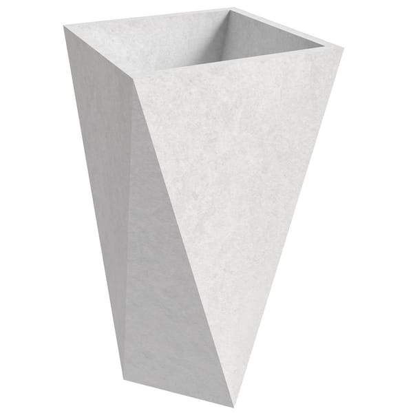 Aloe 17 in. Wide Fiberstone Planter for Indoor and Outdoor Tapered Square Weather Resistant Decorative Pot in White