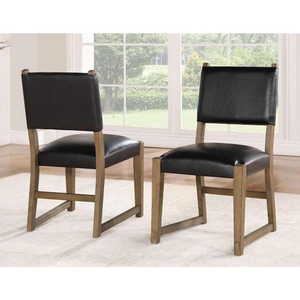 Atmore Charcoal Black Leather Side Chair (Set of 2)