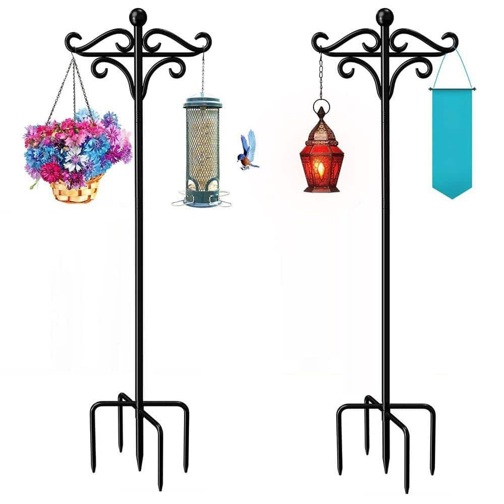 76 in. Black Shepards Hooks Bird Feeder Poles with 5 Prongs, 2 Pack