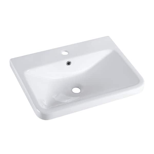 LUXIER Rectangular 24 in. Drop-In Ceramic Bathroom Sink in White