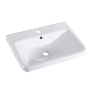 Rectangular 24 in. Drop-In Ceramic Bathroom Sink in White