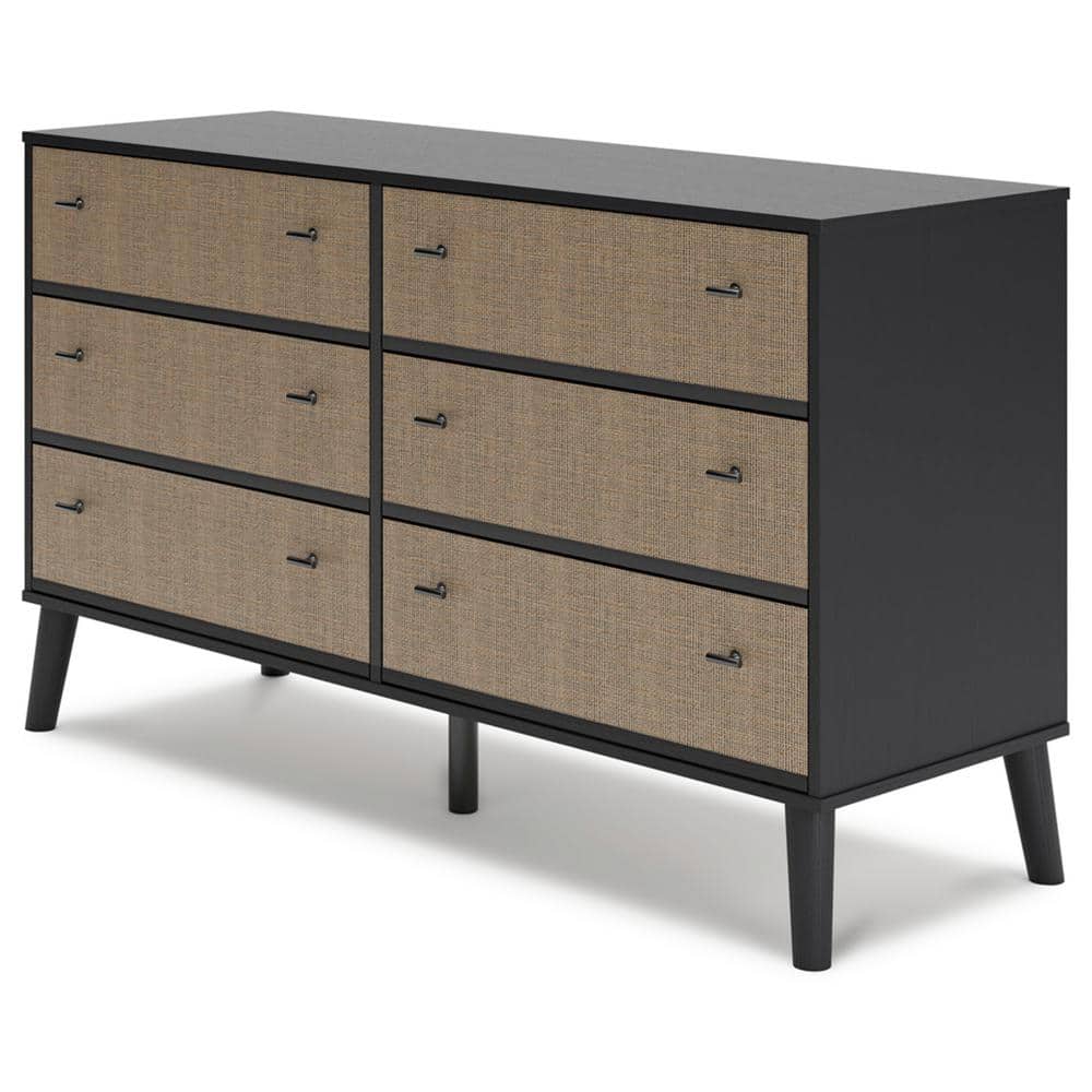 Charlang Mid-Century Modern Black & Beige 6-Drawer Dresser