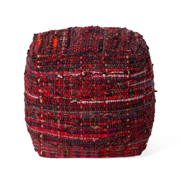 Noble House Harris Red Cube Pouf