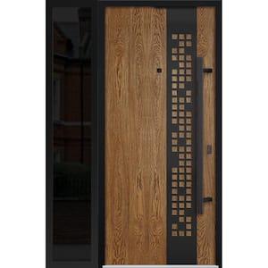 6678 48 in. x 80 in. Left-hand/Inswing Sidelight Natural Oak Steel Prehung Front Door with Hardware