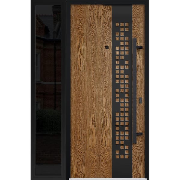 6678 48 in. x 80 in. Left-hand/Inswing Sidelight Natural Oak Steel Prehung Front Door with Hardware