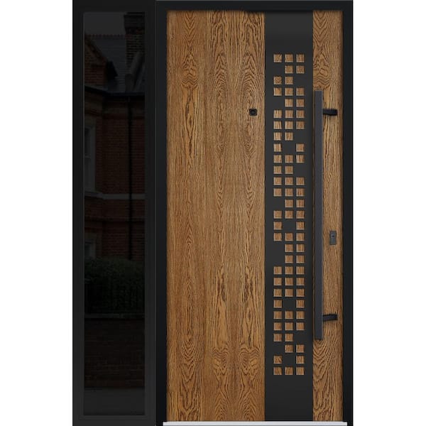 VDOMDOORS 6678 50 in. x 80 in. Left-hand/Inswing Sidelight Natural Oak Steel Prehung Front Door with Hardware