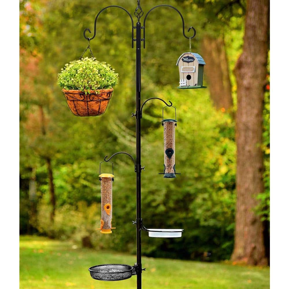Deluxe Black Metal Bird Feeding Station with Bird Bath