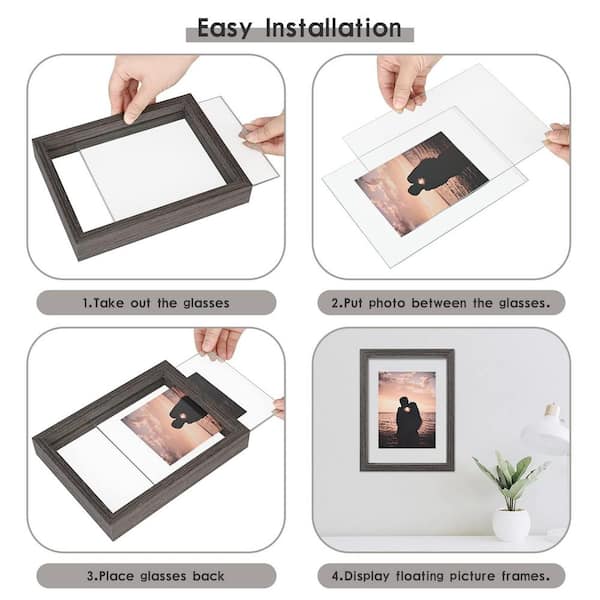 11x14 Grey Floating Frames (Set of 2), Picture Frame Wall Mount or