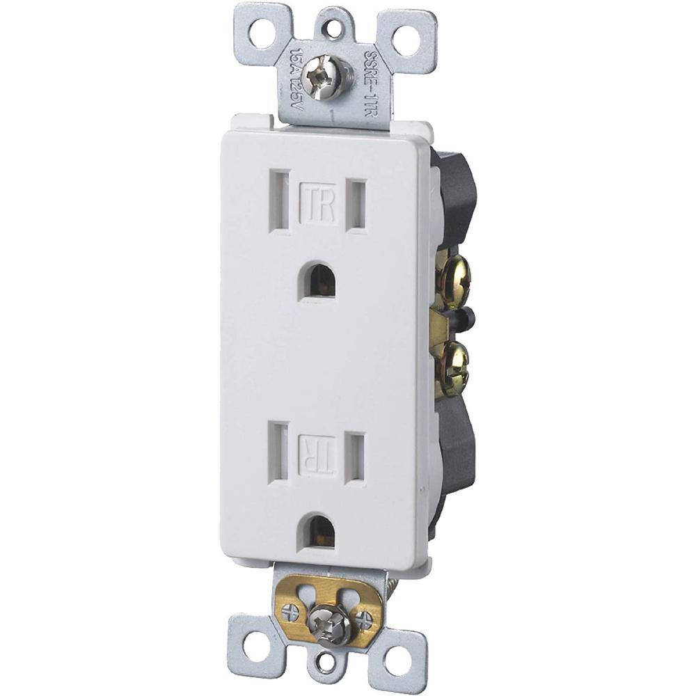 White Thermoplastic Tamper Resistant Duplex Wall Outlet