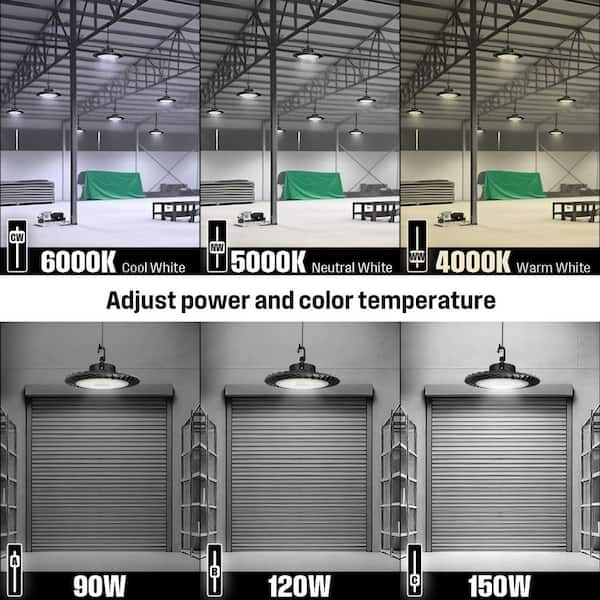 1-Pack 1ft. 450-Watt Equivalent Integrated LED Dimmable Black Die-Cast Aluminum UFO High Bay Light 4000K/5000K/6000K