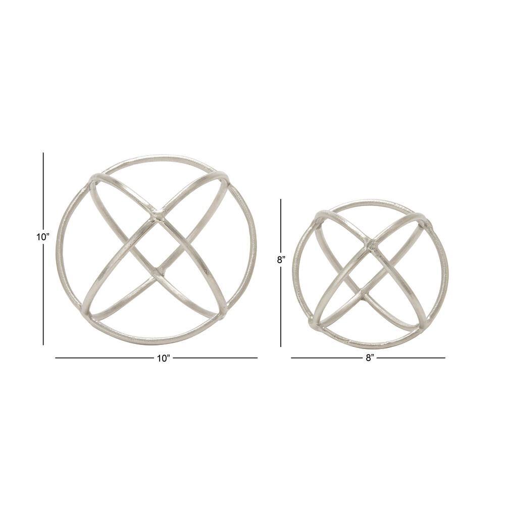 Sleek Silver Aluminum Geometric Orbs Set of 2 - Modern Elegance