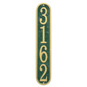 Fast and Easy Vertical House Number Plaque, Green/Gold