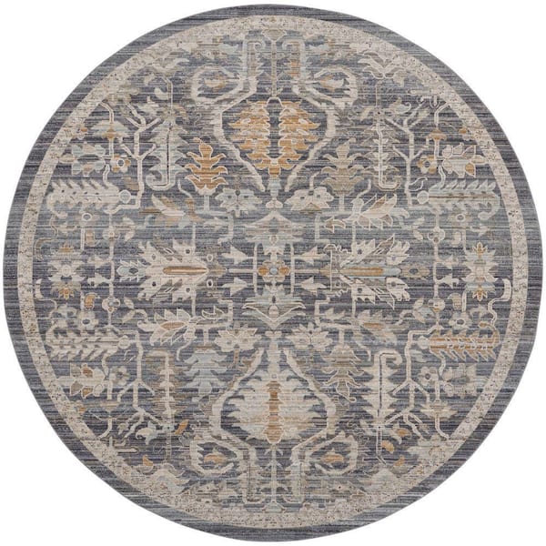 Nourison Nyle Navy Multicolor 8 ft. x 8 ft. Round Vintage Persian Area Rug