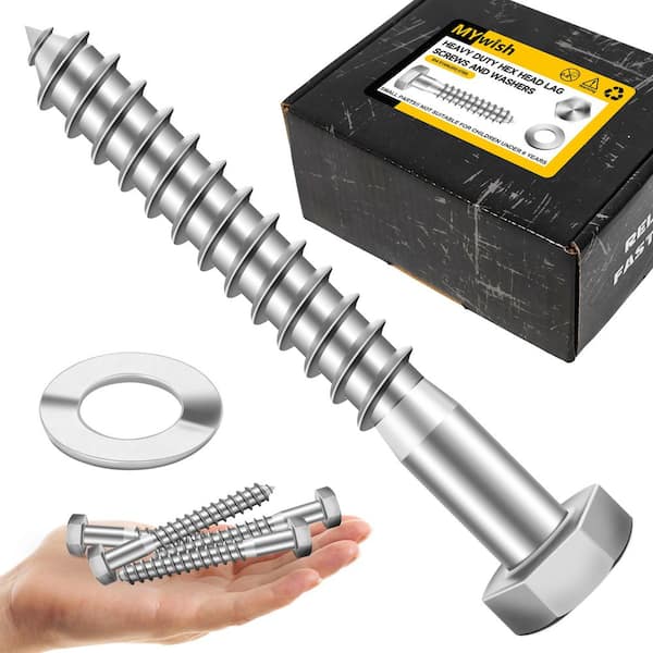1/2 in. x 3-1/2 in. Stainless Steel Hex Drive Hex Head Lag Screws with Washers (25-Pack)
