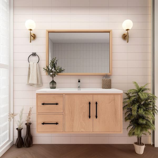 BV Better Vanity Victoria 42 in. W x 20 in. D x 22 in. H Single Sink Floating Bath Vanity in Red Oak with White Acrylic Top