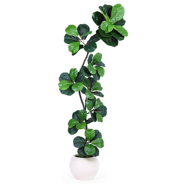 7 ft. Artificial Fiddle Leaf Fig Tree with Realistic Leaves and White Planter, Indoor Faux Potted Plant