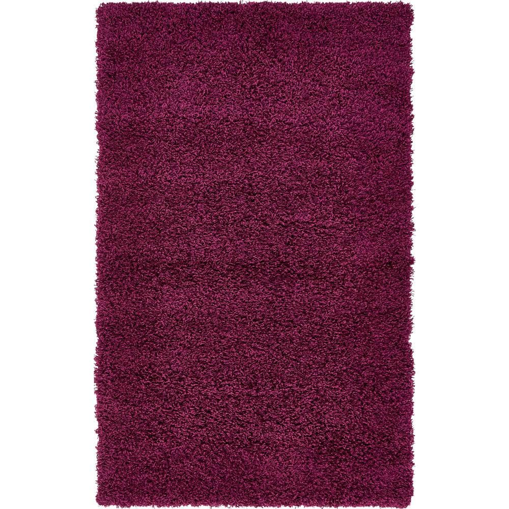 Solid Shag Collection Area Rug (3 ft. 1 in. x 5 ft. 3 in. Rectangle Eggplant Purple) price history on PriceWatchPro