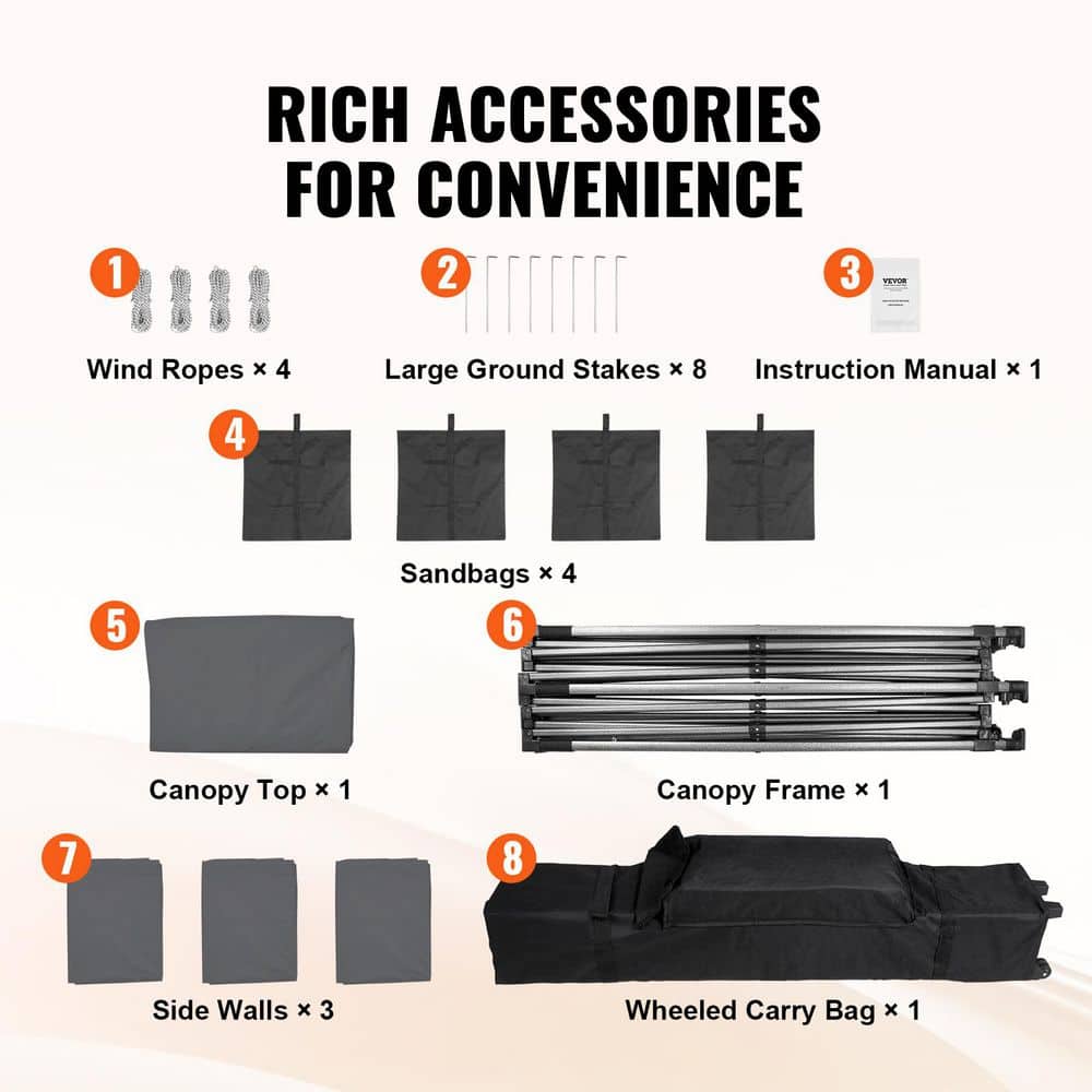 VEVOR 10x10 FT Gray Pop-Up Canopy Tent with Sidewalls