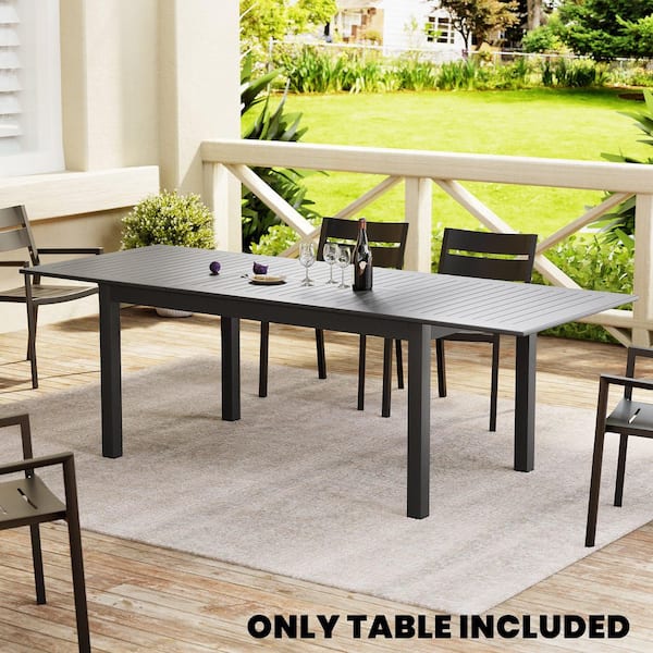 Crestlive Products Black Rectangular Aluminum Outdoor Dining Table with Extension 94.5 in.