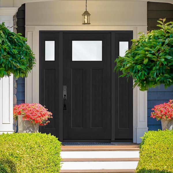 Regency 68 in. x 80 in. 1/4 TopL Clear Glass RHIS Onyx Fir Fiberglass Prehung Front Door w/14 in.-1/4 Top SLs 6-9/16