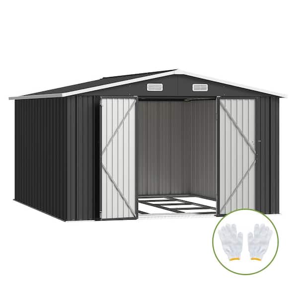 Sizzim 10 ft. W x 12 ft. D Black Outdoor Storage Metal Shed with