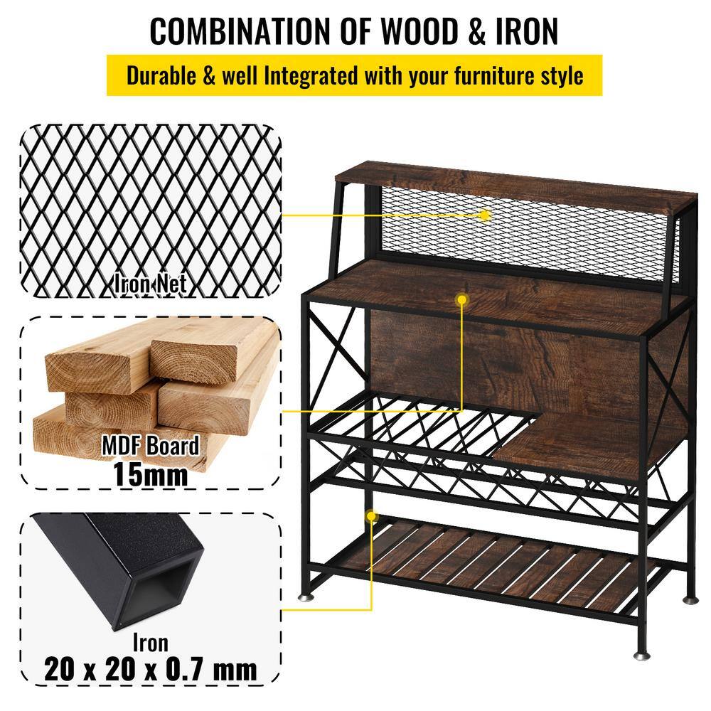 Rustic Brown Industrial Wine Rack Bar Table with Glass Holder