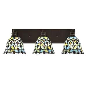 Albany 25 in. 3-Light Espresso Vanity Light with Crescent Art Glass Shades