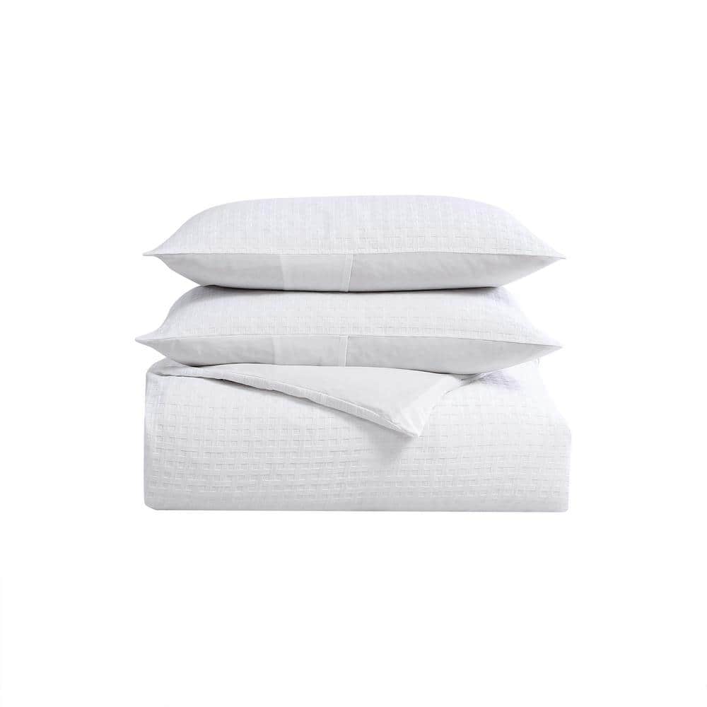 King White Cotton Basketweave Duvet Cover Set