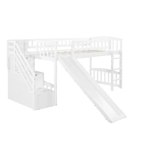 aisword Full Size Loft Bed Wood Bed with Slide, Stair and Chalkboard ...