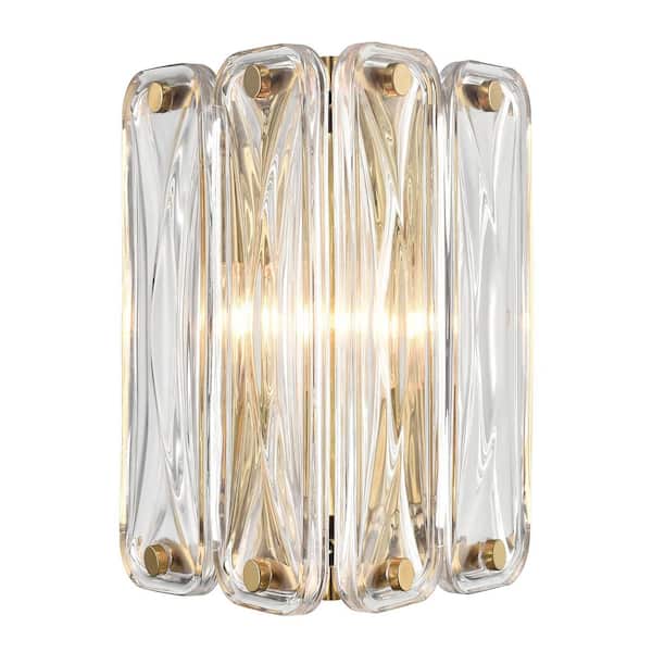 CLAXY 12.6 in. 2 light Gold Modern Wall Sconce with Glass Shade