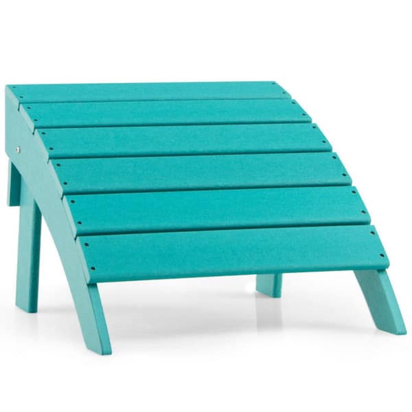 Clihome Turquoise Plastic Outdoor Adirondack Folding Ottoman with All Weather HDPE