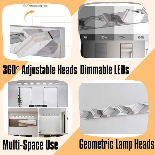 55.1 in. 7-Light Modern Chrome LED Vanity Light Wall Sconce for Bathroom and Mirror, Sleek Minimalist, Energy-Efficient