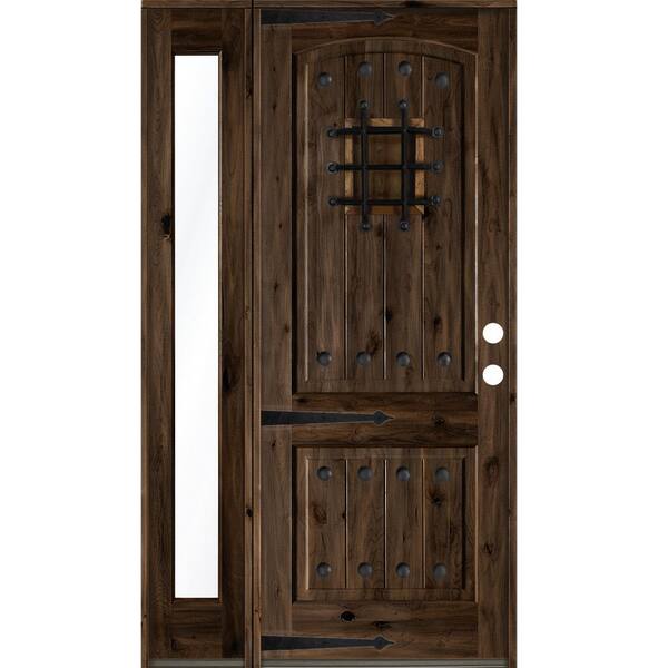 Krosswood Doors 44 in. x 96 in. Mediterranean Knotty Alder Left-Hand/Inswing Clear Glass Black Stain Wood Prehung Front Door w/Sidelite