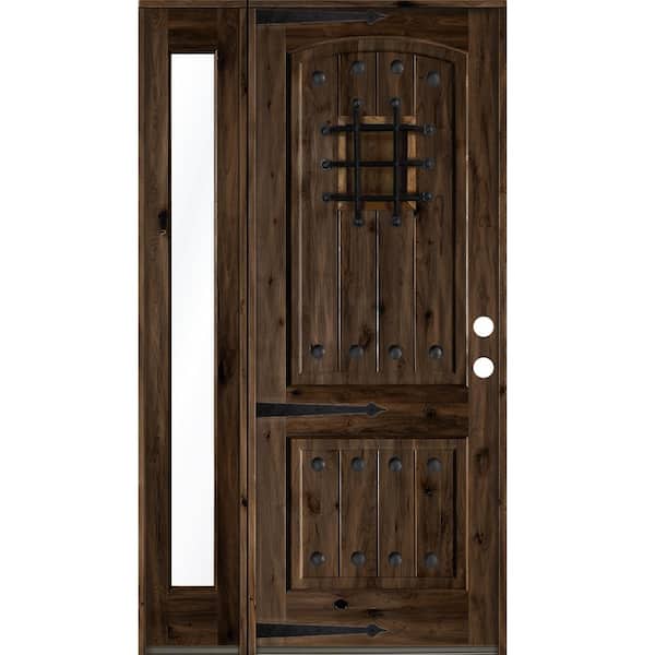 46 in. x 96 in. Mediterranean Knotty Alder Left-Hand/Inswing Clear Glass Black Stain Wood Prehung Front Door w/Sidelite