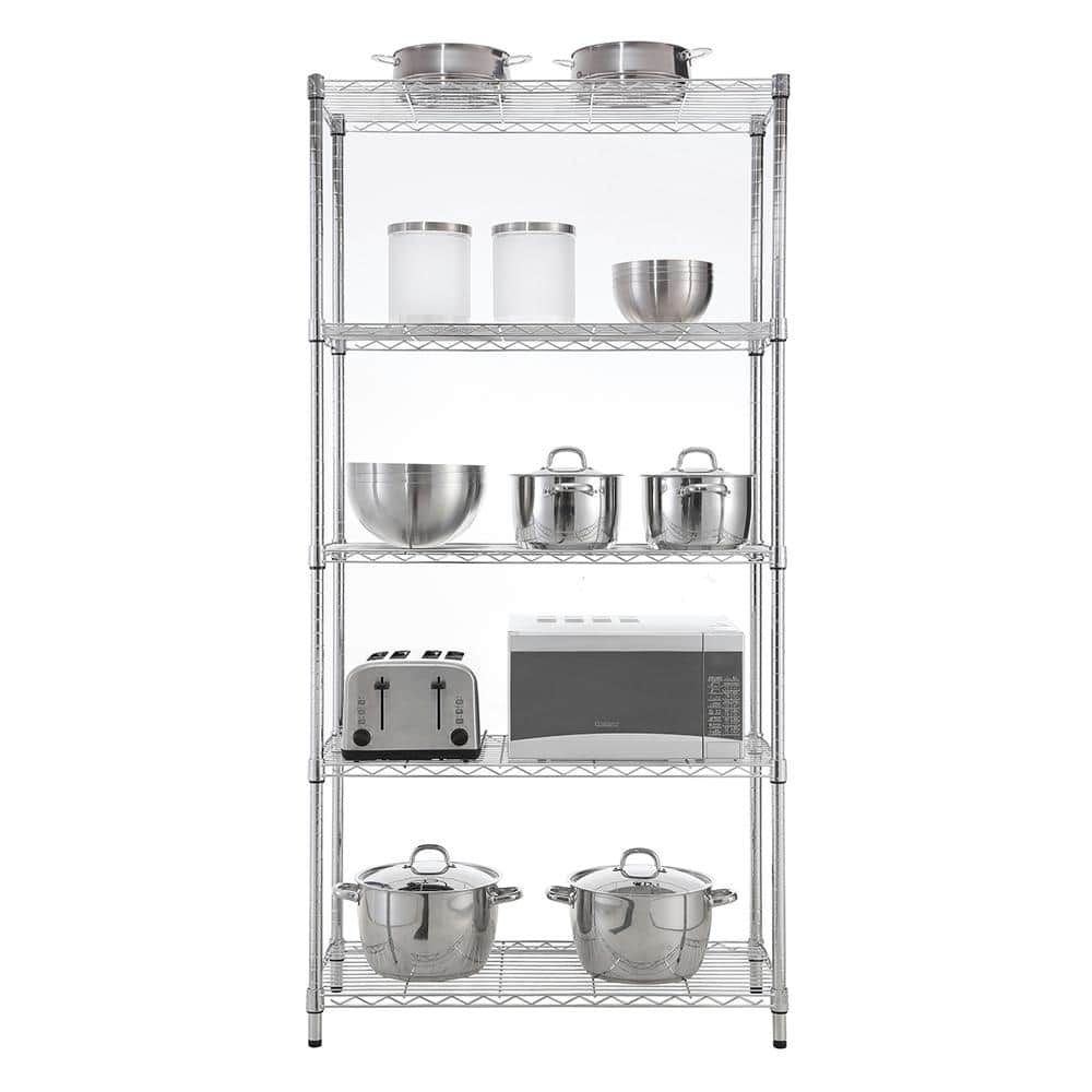 Chrome 5-Tier Adjustable Steel Utility Shelving Unit