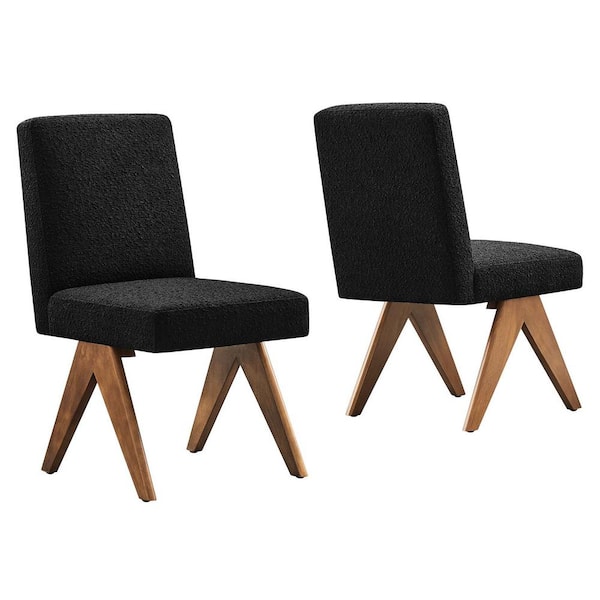 Lyra Boucle Fabric Dining Room Side Chair - Set of 2 in Black