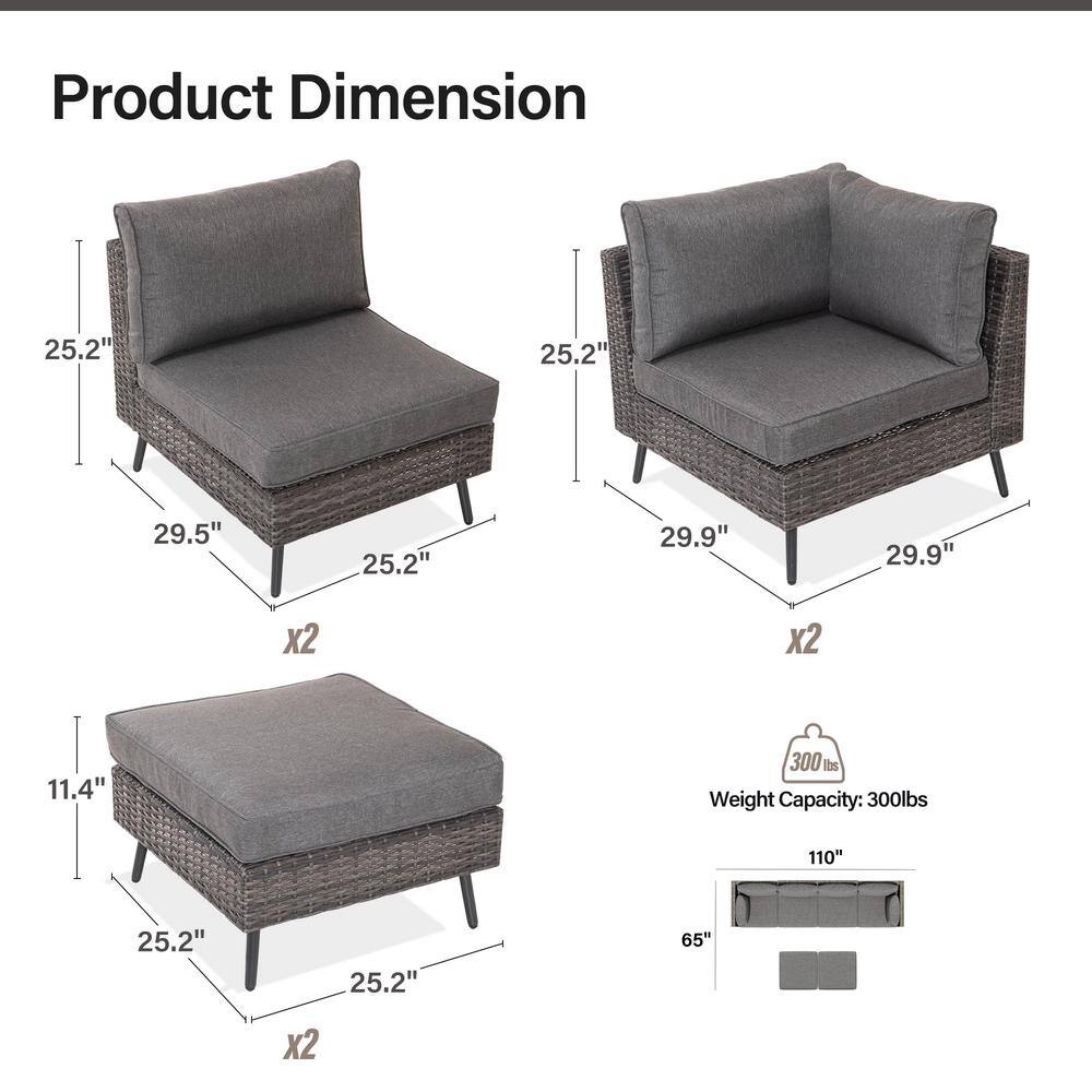 Gray 6-Piece PE Wicker Patio Conversation Set with Cushions
