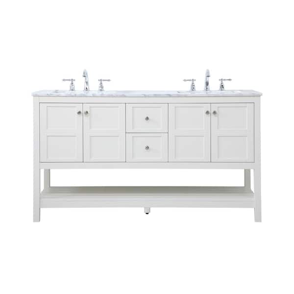 Unbranded Timeless Home 60 in. W x 22 in. D x 34 in. H Single Bathroom Vanity in White with Carrara White Marble and White Basin