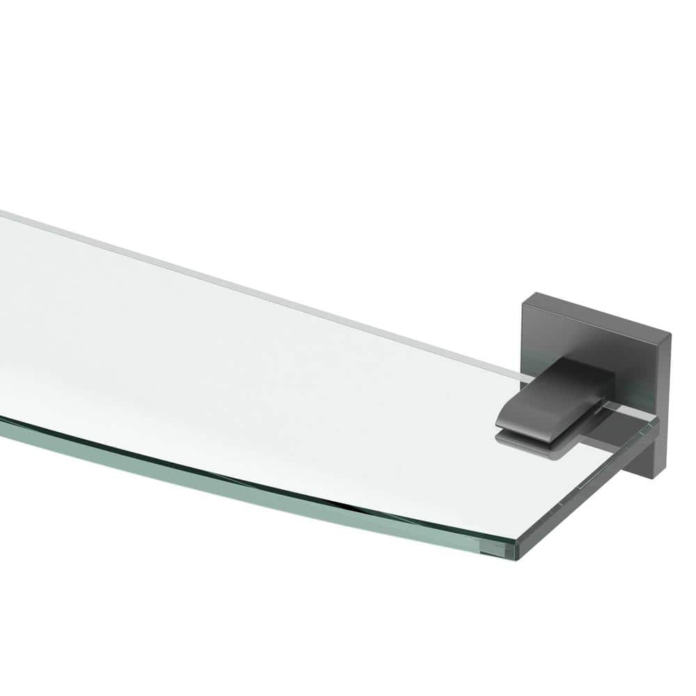 Elevate 20'' Matte Black Hand Polished Glass Wall Shelf