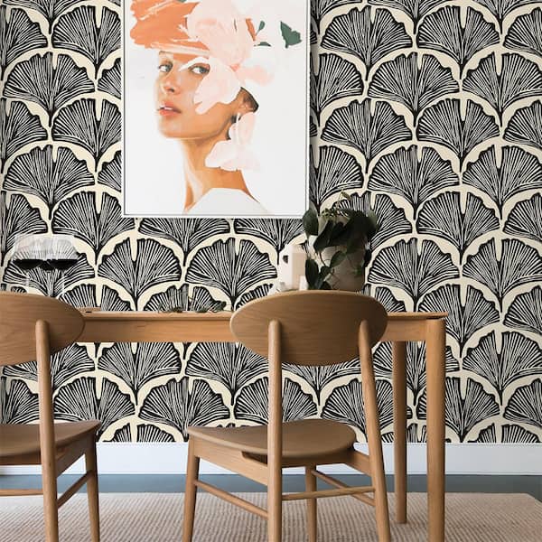Novogratz Zebra Black Feather Palm Vinyl Peel and Stick Wallpaper Roll (Covers 28 sq. ft.)