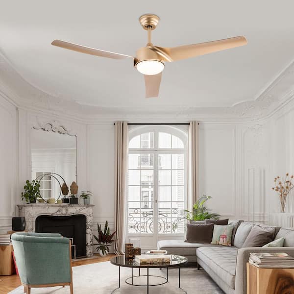 52 in. Smart Indoor Gold Modern 6-Speed Reversible Ceiling Fan with Adjustable White Integrated LED and Remote Control