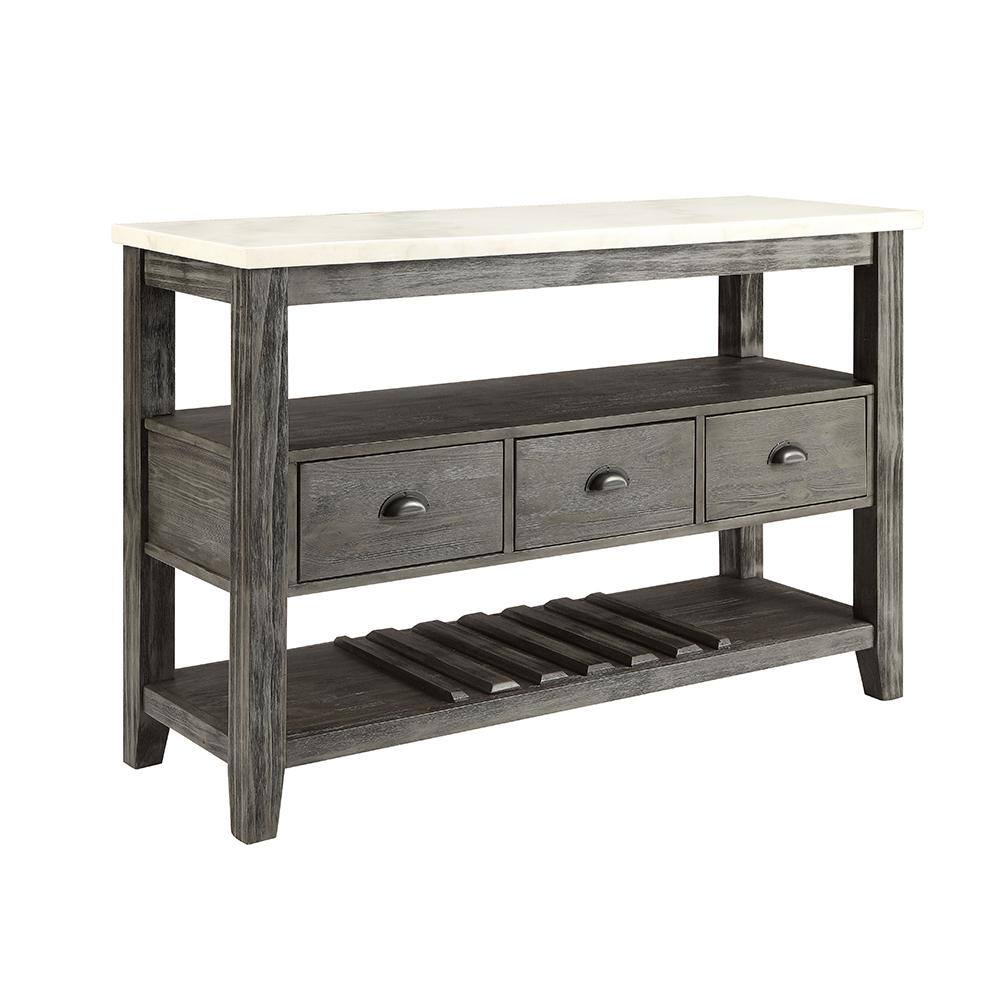 Merel Gray Oak and White Marble Top 54" Wine Rack Server