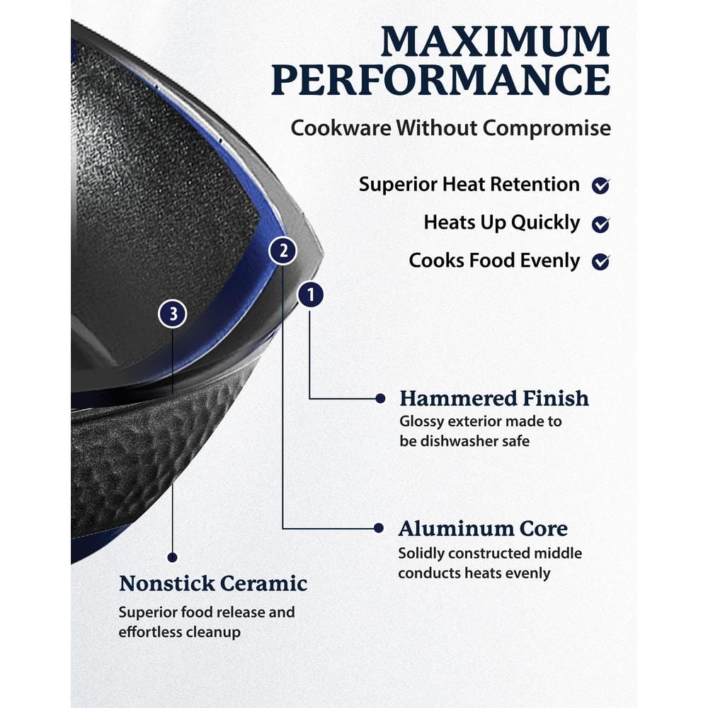 Granitestone 12'' Black Aluminum Nonstick Fry Pan with Gold Handle
