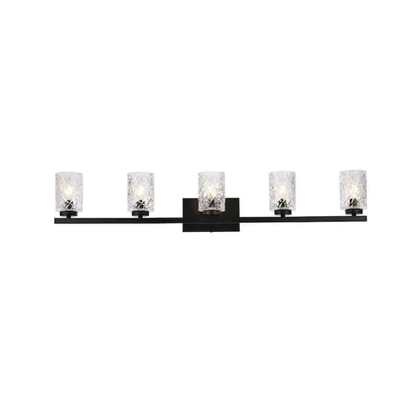 Home Living 41.5 in. 5-Light Black Vanity Light with Glass Shade ...