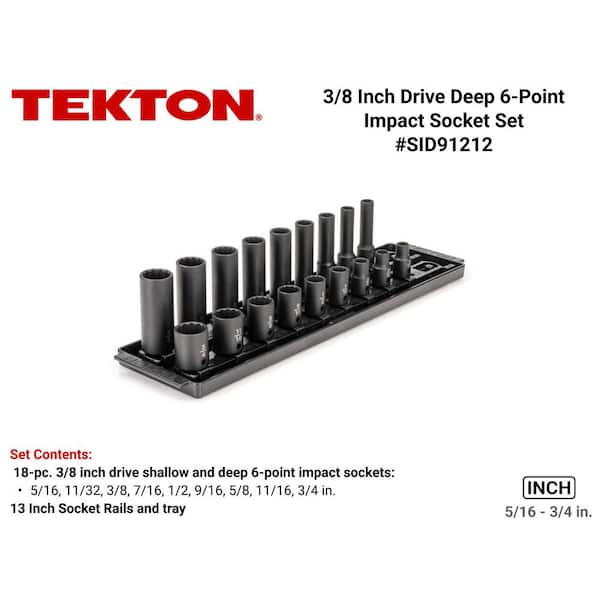 3/8 in. Drive 12-Point Impact Socket Set with Rails (5/16 in.-3/4 in.) (18-Piece)